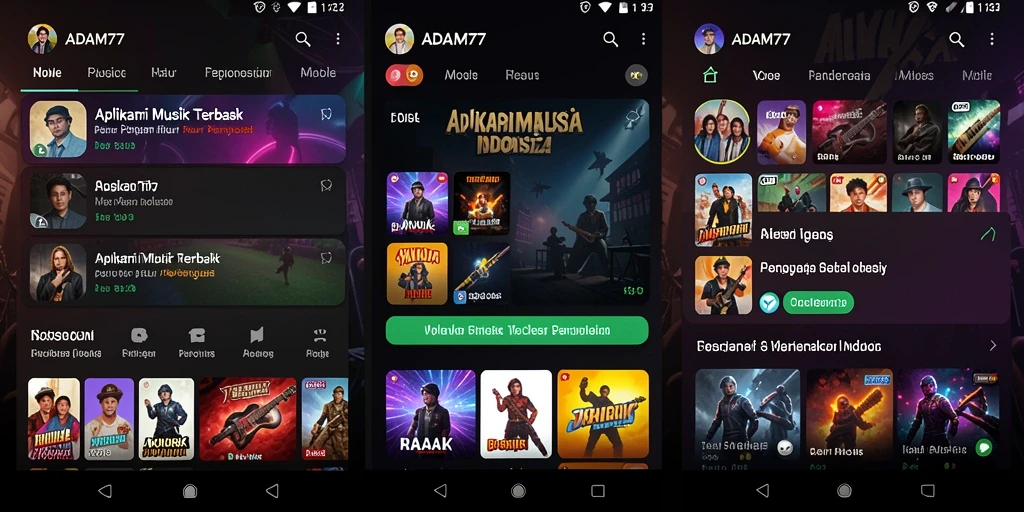 Screenshot gameplay ADAM77 menampilkan fitur karaoke dan interaksi pengguna.