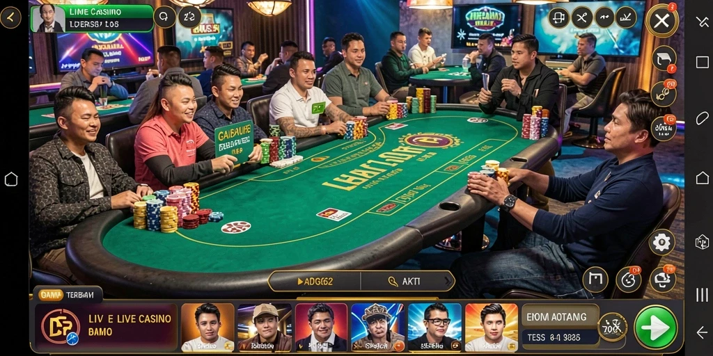 Tampilan utama gameplay Live Casino ADG62 dengan dealer yang profesional dan interaksi langsung.