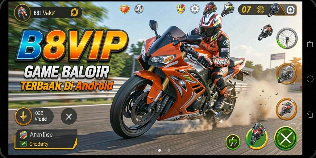 Tampilan gameplay B8VIP yang menegangkan saat balapan motor.