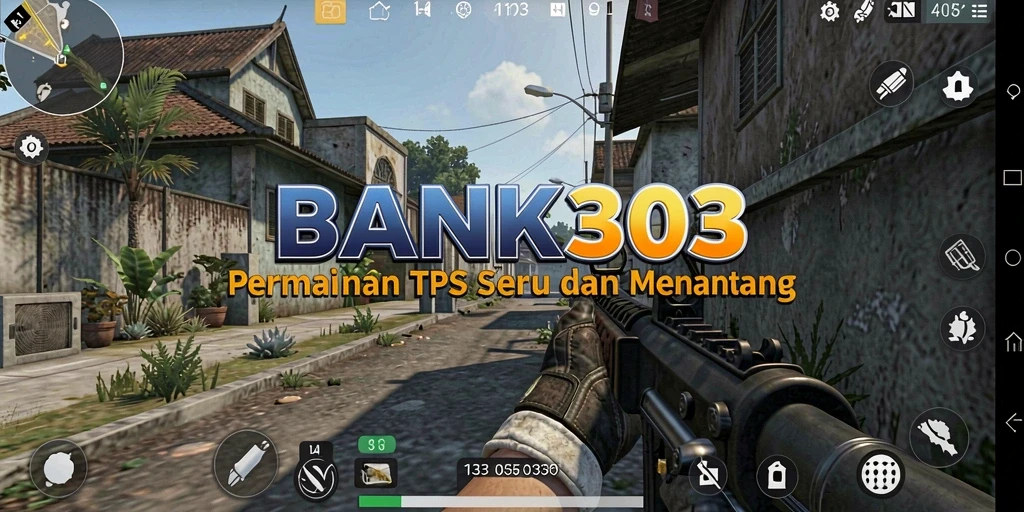 Screenshot utama BANK303 menampilkan aksi tembak-menembak yang mendebarkan.