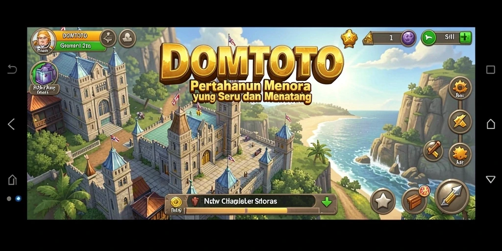 Tampilan menara dan musuh dalam gameplay Tower Defense.