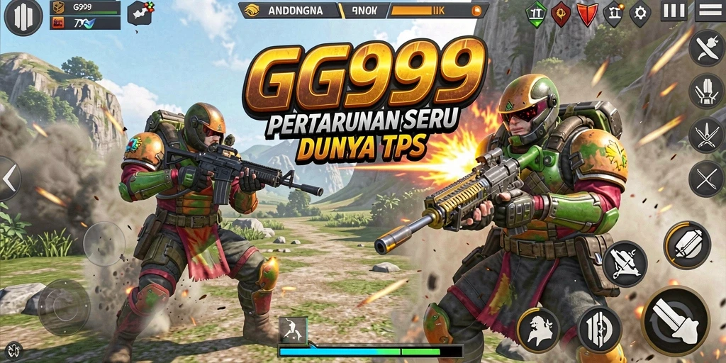 Tampilan gameplay GG999 menampilkan aksi mendebarkan di medan perang TPS.
