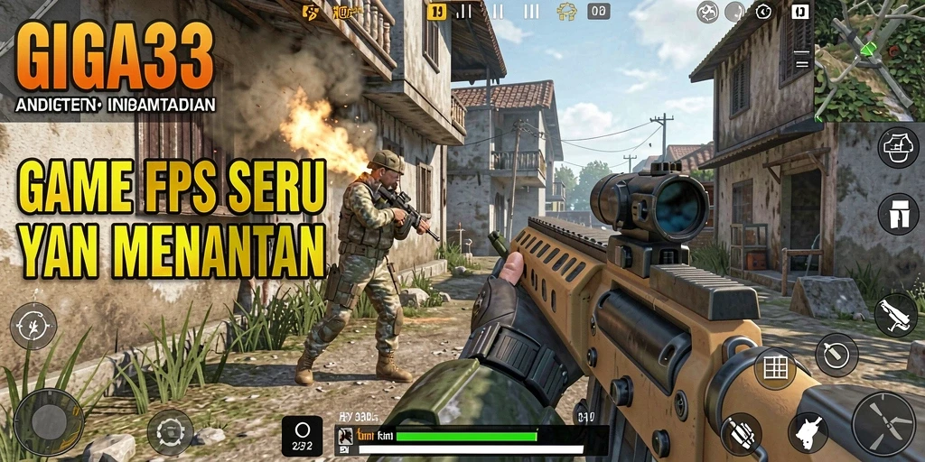 Tangkapan layar gameplay intens di GIGA33 dengan aksi menembak yang mendebarkan.