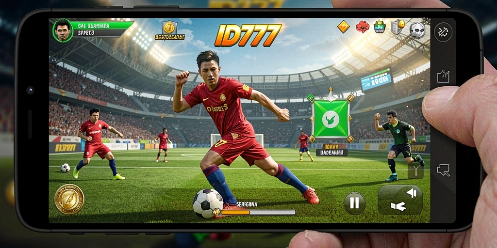Screenshot ID777 menunjukkan aksi seru dalam permainan olahraga.