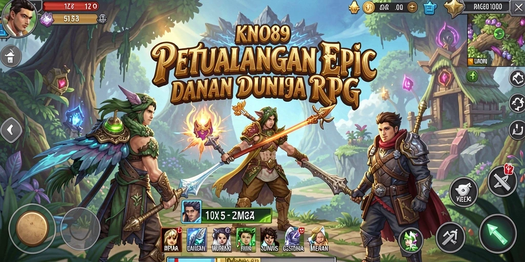 Tampilan gameplay KNO89 menunjukkan aksi perang dan petualangan yang seru.