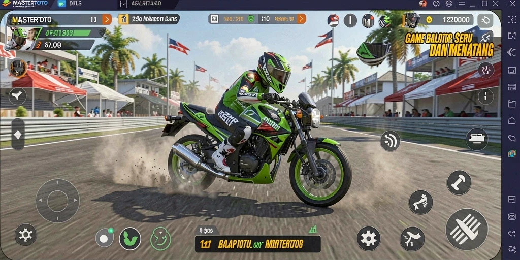 Gameplay seru MASTERTOTO dengan balapan motor realistis.