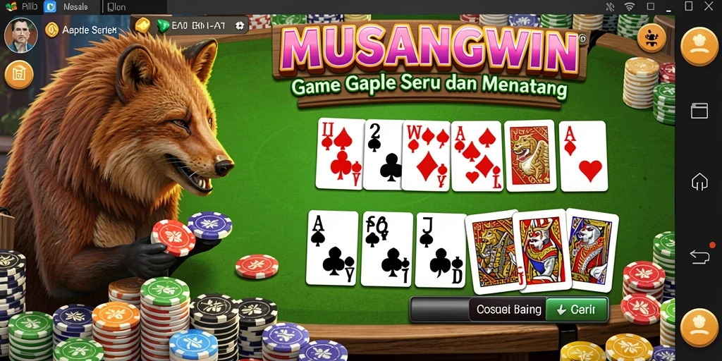 Tampilan gameplay menarik dalam MUSANGWIN yang menunjukkan keseruan bermain Gaple.