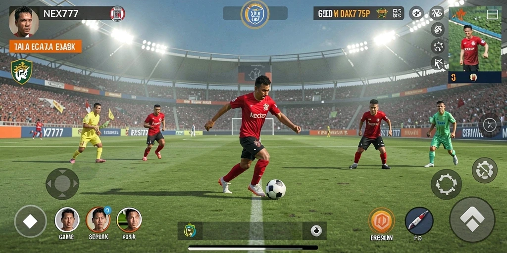 Tampilan gameplay menarik dengan aksi sepak bola yang mendebarkan.
