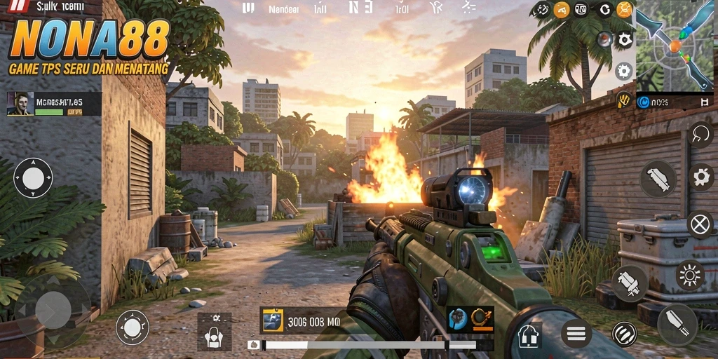 Tangkapan layar menunjukkan aksi seru di NONA88 dengan gameplay TPS yang menarik.