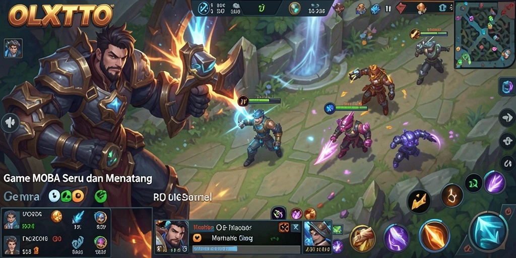 Screenshot permainan OLXTOTO dengan aksi seru dalam pertarungan MOBA.