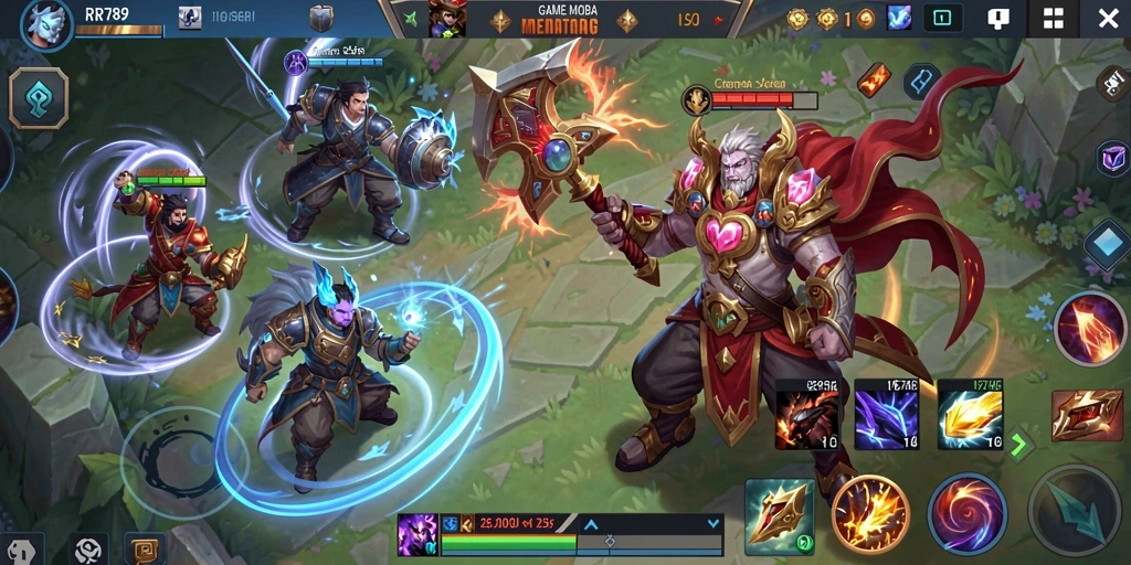 Tampilan gameplay seru dalam RR789 dengan karakter MOBA.