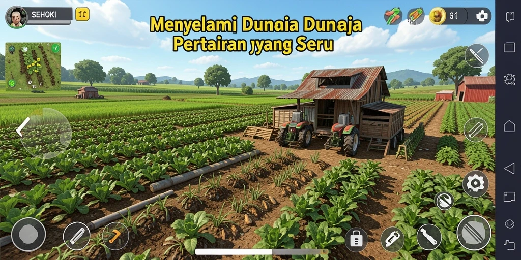 Screenshot gameplay SEHOKI menampilkan petani yang sedang merawat tanamannya.