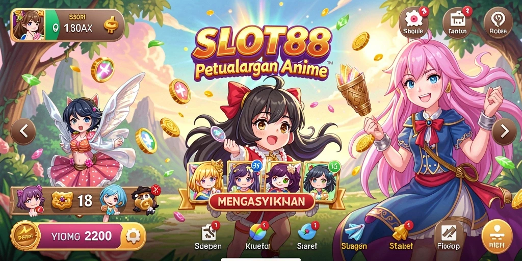 Tampilan gameplay penuh warna dan karakter Anime menarik di SLOT88.